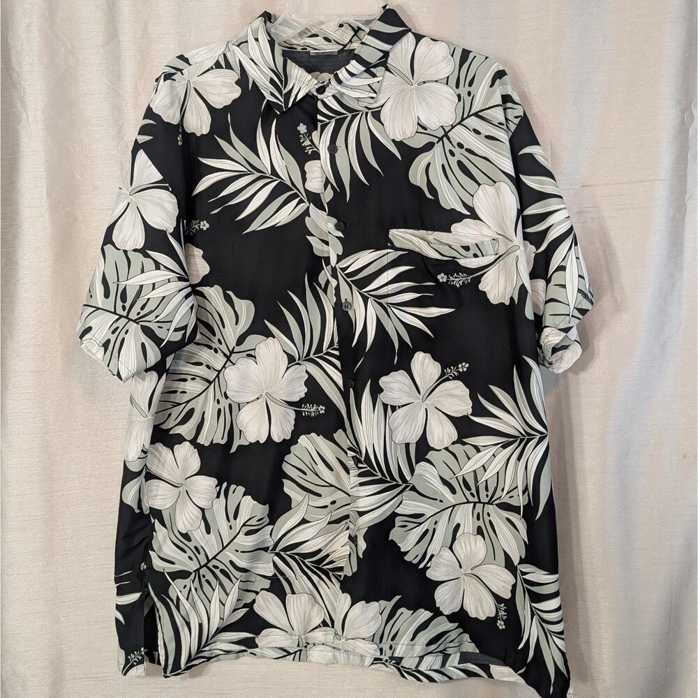 Rima Hawaiian Shirt Mens XLarge Black White Floral Print